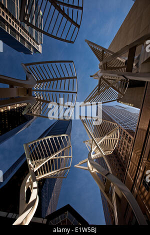 The steel ´Trees´ sculpture designed to reduce wind gusts between the buildings on Stephen Avenue downtown Calgary Alberta Stock Photo