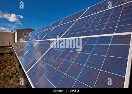 Solar panels on farm near Black Diamond, Alberta, Canada. Stock Photo