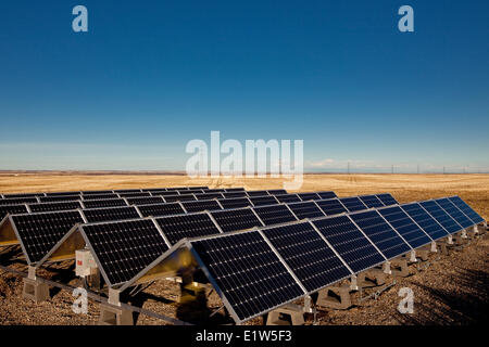 Solar panels on farm near Calgary, Alberta, Canada. Stock Photo