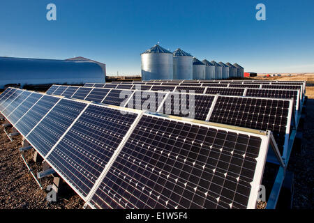 Solar panels on farm near Calgary, Alberta, Canada. Stock Photo
