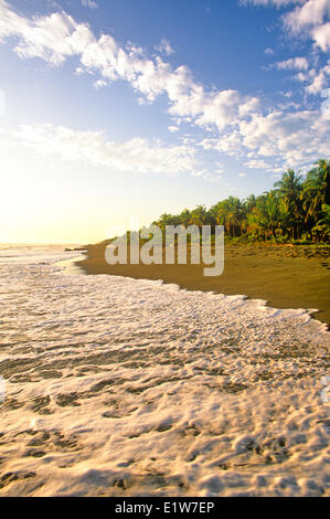 Waves breaking on beach at sunrise near Limon, Caribbean coast, Costa Rica Stock Photo