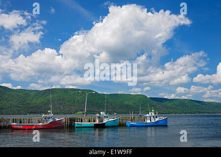 Boats and clouds in St. Anns Bay, near Englishmantown, Nova Scotia, Canada Stock Photo