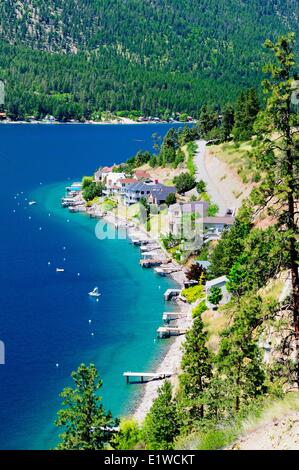 Lakefront homes and docks on Lake Chelan in Washington State, USA. Stock Photo