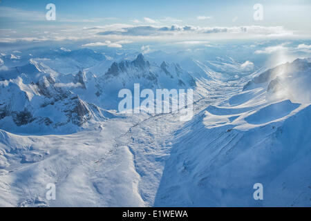 Aerial view the Ogilvie Mountains in Tombstone Territorial Park Yukon. Snow covered mountains are seen up the north Klondike Stock Photo