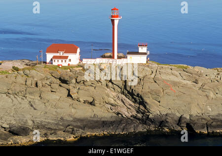 Aerial, Cape Forchu, Lighthouse, Yarmouth, Bay of Fundy, Nova Scotia, Canada Stock Photo