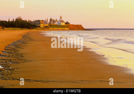 Lighthouse and beach, Panmure Island Provincial Park, Prince Edward Island, Canada Stock Photo