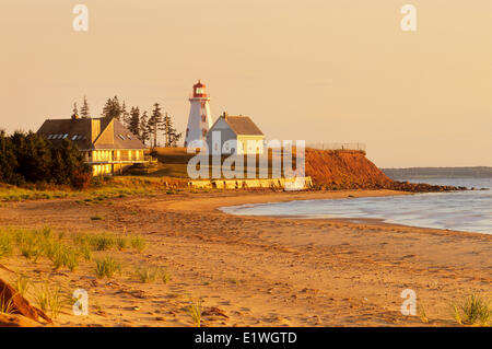 Lighthouse and beach, Panmure Island Provincial Park, Prince Edward Island, Canada Stock Photo