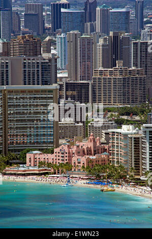 View of Waikiki tourist area of Honolulu from Diamond Head mountain Stock Photo