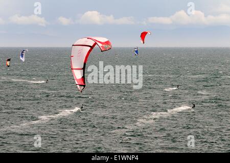 Kite surfing in the Strait of Juan De Fuca off Dallas Rd. in Victoria, BC. Stock Photo