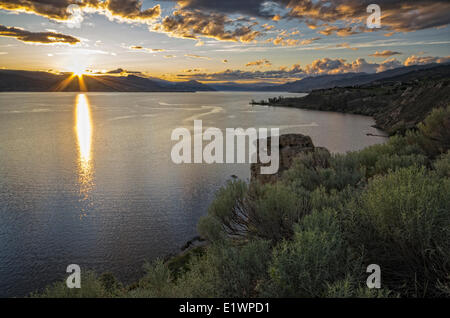 Sunset over Okanagan Lake in Naramata, British Columbia, Canada. Stock Photo