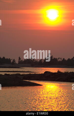 Sunset with islands , Black Bay, Georgian Bay, near Brit, Ontario Stock Photo