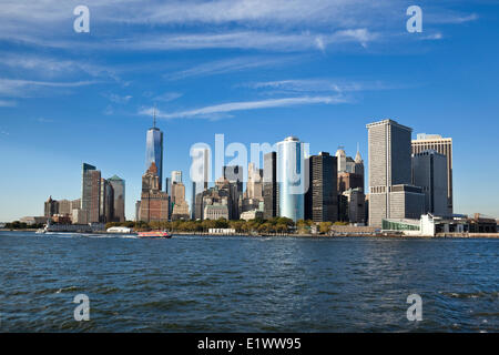 Southernmost tip Manhattan Island as seen the Staten Island Ferry on the Hudson River. The area encompasses Battery Park the Stock Photo