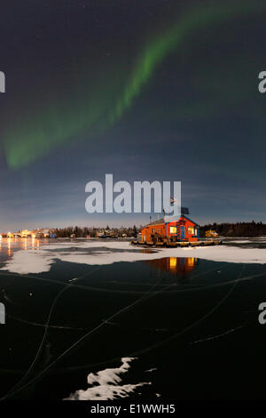 Giant Mine townsite and Aurora Borealis, Northwest Territories, Canada Stock Photo