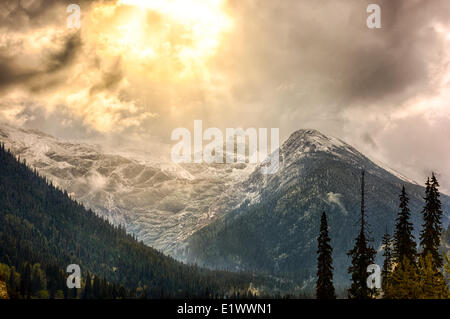 View from Trans-Canada Highway of Cheops Mountain, Glacier National Park, Columbia-Shuswap, British Columbia, Canada Stock Photo