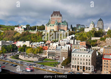 Upper lower towns Old Quebec City Province Quebec Canada. Standing prominently in the upper town is Chateau Frontenac a Stock Photo