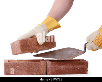 laying bricks for construction isolated on a white background Stock Photo