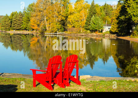 Muskoka Chairs, Lake of Bays, Muskoka, Ontario, Canada Stock Photo