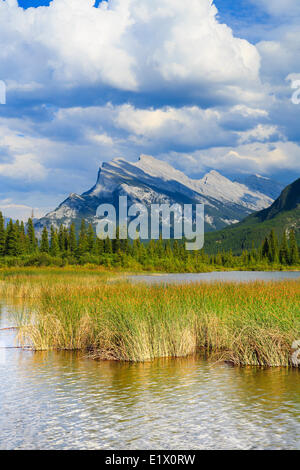 View of Mount Rundle from Vermillion Lakes, Banff National Park, Alberta, Canada Stock Photo