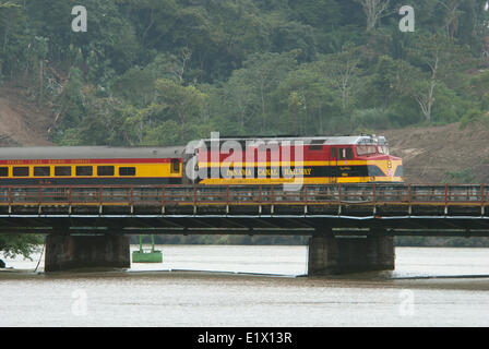 Panama Canal train crossing a bridge near Gamboa Stock Photo