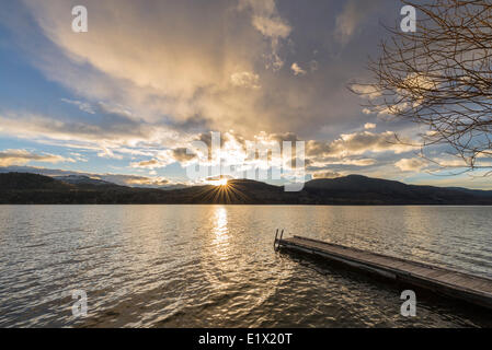 Sunset over Skaha Lake between Penticton and Okanagan Falls in British Columbia, Canada. Stock Photo