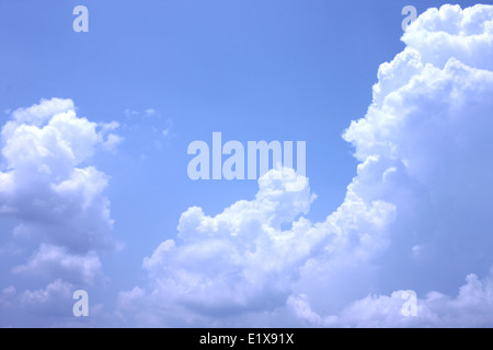 White cumulus clouds on clear blue sky background panorama, beautiful  cloudscape wide panoramic view, cloudy skies backdrop, fluffy cloud  texture, sun Stock Photo - Alamy