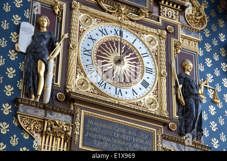 The splendid historic 14th century “Horloge”, on the Ile de la Cité, was the first public clock in Paris. Recently restored in 2012. France. Stock Photo