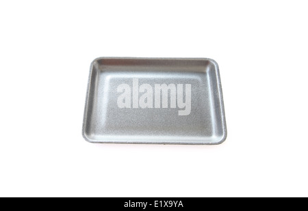 Black empty food tray or foam food container isolated on white background. Stock Photo