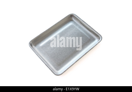 Black empty food tray or foam food container isolated on white background. Stock Photo