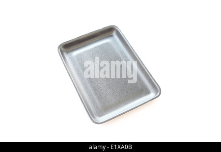 Black empty food tray or foam food container isolated on white background. Stock Photo