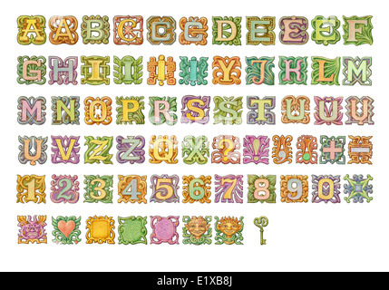 Fairy-tale colorful alphabet painting. Isolated on white Stock Photo