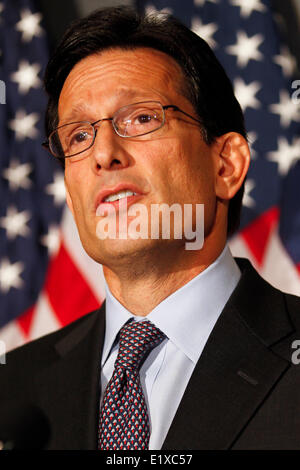 June 10, 2014 - House Majority Leader ERIC CANTOR (R-VA) was defeated by a conservative challenger in a primary election. Cantor, the second-most powerful House leader, is the highest-ranking Republican to lose renomination to a Tea Party challenger since the movement rose to prominence in 2010. PICTURED: Jan. 28, 2014 - Washington, DC, U.S. - House Majority Leader ERIC CANTOR speaks at a GOP news conference in advance of the President's State of the Union Address. © James Berglie/ZUMAPRESS.com/Alamy Live News Stock Photo