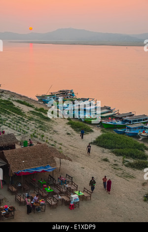 Sunset at Ayeyarwady River, Mandalay, Myanmar, Asia Stock Photo