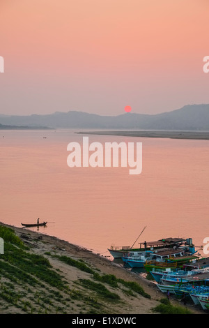 Sunset at Ayeyarwady River, Mandalay, Myanmar, Asia Stock Photo