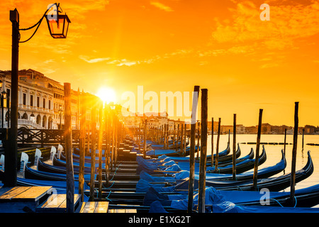 View of Venice with gondolas at sunrise Stock Photo