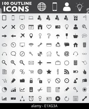 100 outline web icons vector EPS10 Stock Vector