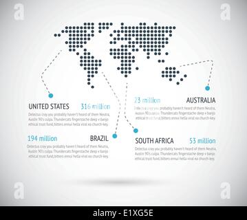 Dotted world map with text examples vector Stock Vector