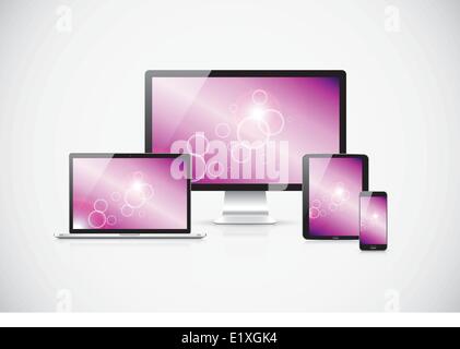 Realistic modern responsive devices with abstract background Stock Vector