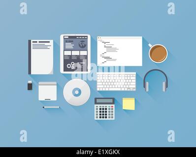Web development coding flat icon set vector illustration Stock Vector