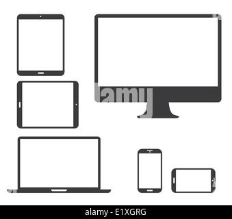 Set of black electronic device silhouette vector icons Stock Vector