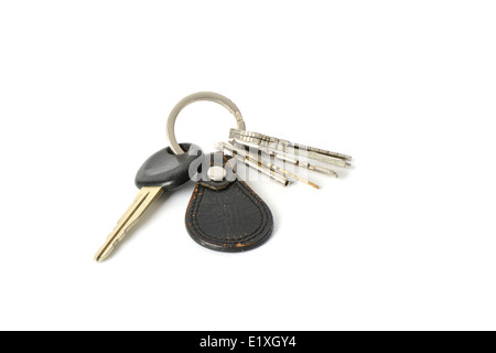 leather key chain, isolated on white Stock Photo