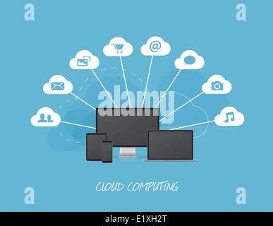 Cloud business icons with modern computers Stock Vector