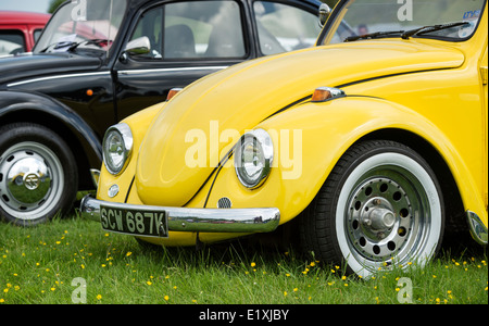 Yellow VW Beetle car. Front end Stock Photo