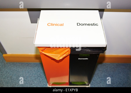 Clinical and domestic waste bins in John Radcliffe Hospital in Oxford Stock Photo