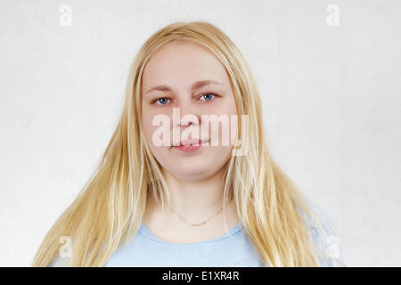 Young chubby caucasian woman girl with double chin Stock Photo - Alamy