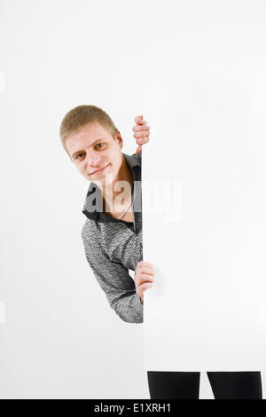 young man with a placard Stock Photo