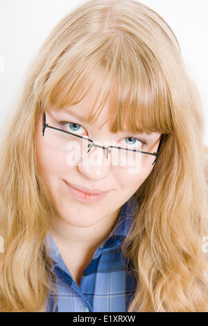 portrait of blonde in glasses Stock Photo