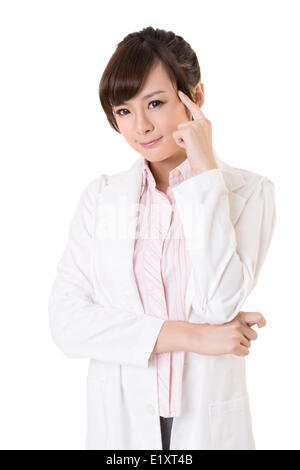 Asian doctor woman thinking Stock Photo