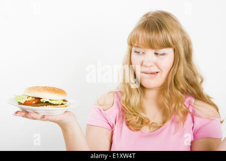 girl and a burger Stock Photo