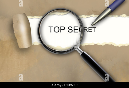 The word top secret appearing behind torn brown paper. Stock Photo