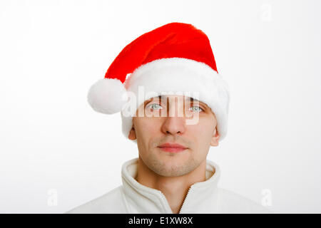 young man in Santa hat Stock Photo